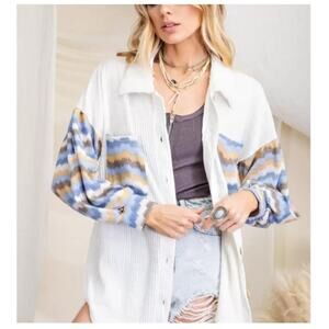 143 Story Women's Quilted Rib Textured Lightweight Wood Button Down Shirt